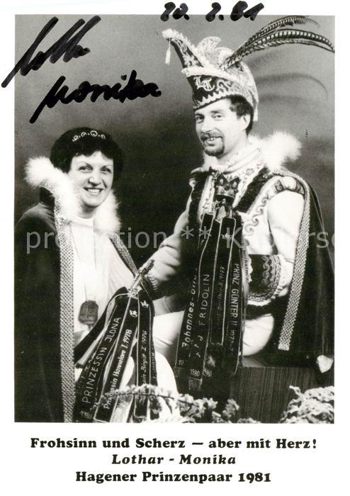 Hagen Westfalen Hagener Prinzenpaar Lothar und Monika Karneval Werbung Buchdruc