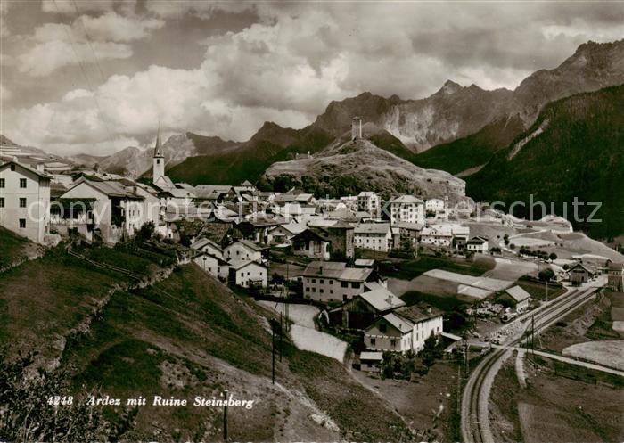 Ardez GR Panorama Bergdorf mit Ruine Steinsberg Alpen