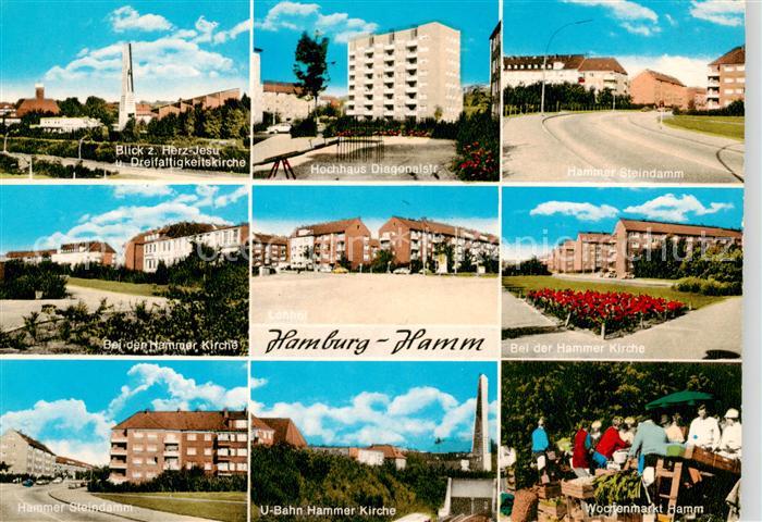 Hamm Hamburg Teilansichten Kirche Hochhaeuser Wochenmarkt