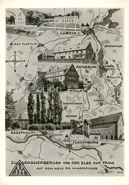 Lauenburg Elbe Jugendherbergen von der Elbe zur Trave Zeichnung