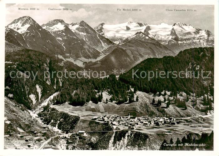 Curaglia GR Panorama mit Medelsergebirge und Hotel Lukmanier