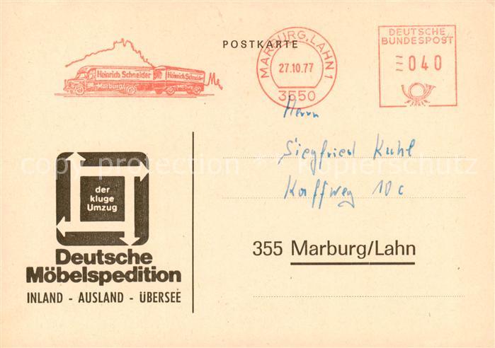 Marburg Lahn Heinrich Schneider Internat Spedition Sendungsbenachrichtigung