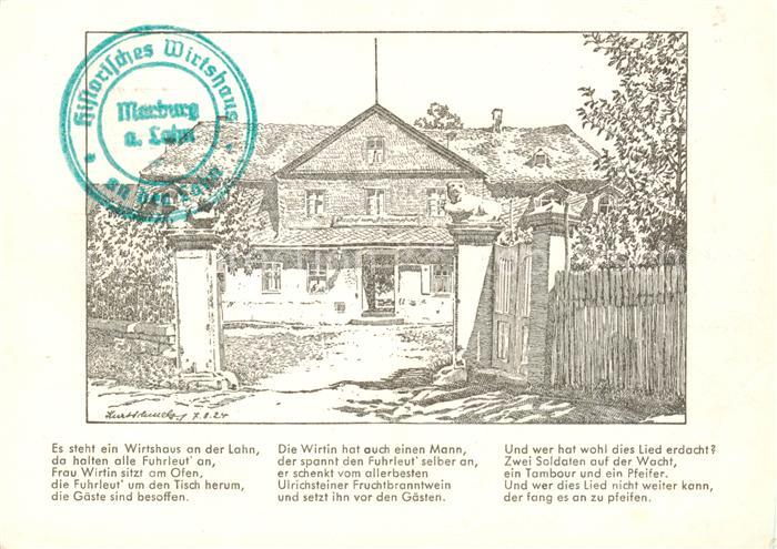 Marburg Lahn Das historische Wirtshaus an der Lahn Schuetzenpfuhl Zeichnung