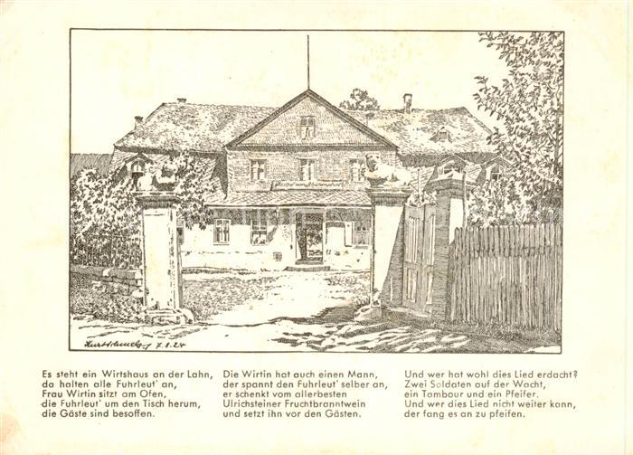 Marburg Lahn Das historische Wirtshaus an der Lahn Schuetzenpfuhl Zeichnung