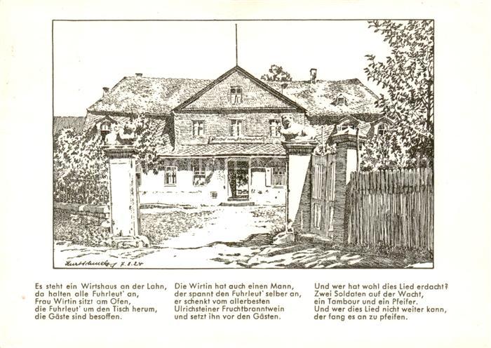 Marburg Lahn Das historische Wirtshaus an der Lahn Schuetzenpfuhl Zeichnung