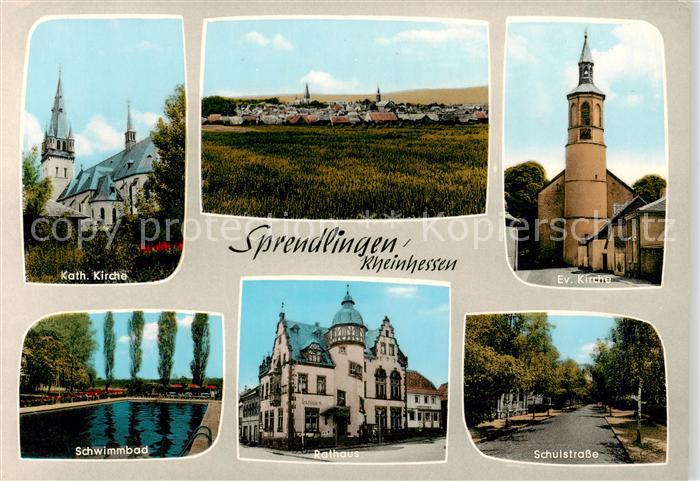 Sprendlingen Rheinhessen Kath Kirche Ev Kirche Schwimmbad Rathaus Schulstrasse