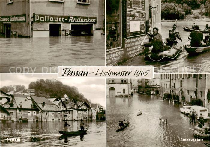 PAssAU Bayern Hochwasser 1965 Itzstadt Rathausplatz Schlauchboot