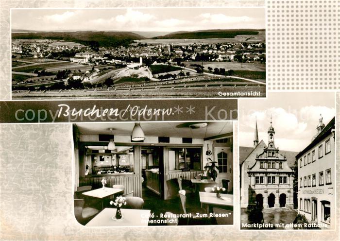 Buchen Odenwald Panorama Restaurant Zum Riesen Marktplatz mit altem Rathaus