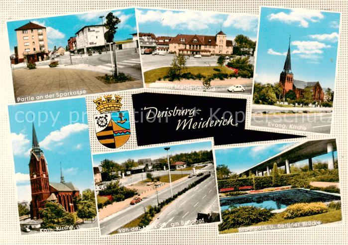 Meiderich Duisburg Partie an der Sparkasse Ev Kirche Kath Kirche Bahnhof Stadtpa