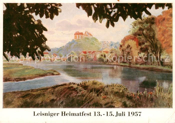 Leisnig Panorama Leisniger Heimatfest 1957 Kuenstlerkarte