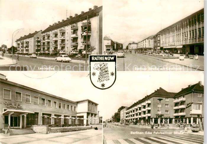 Rathenow Leninallee Berliner Strasse mit Kaufhaus Tanzcafe Berliner Ecke Fehrbel