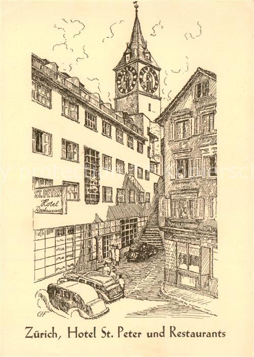 Zuerich ZH Hotel St Peter und Restaurants Zeichnung