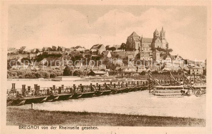 Breisach Rhein von der Rheinseite gesehen Schiffsbruecke Pruefstempel