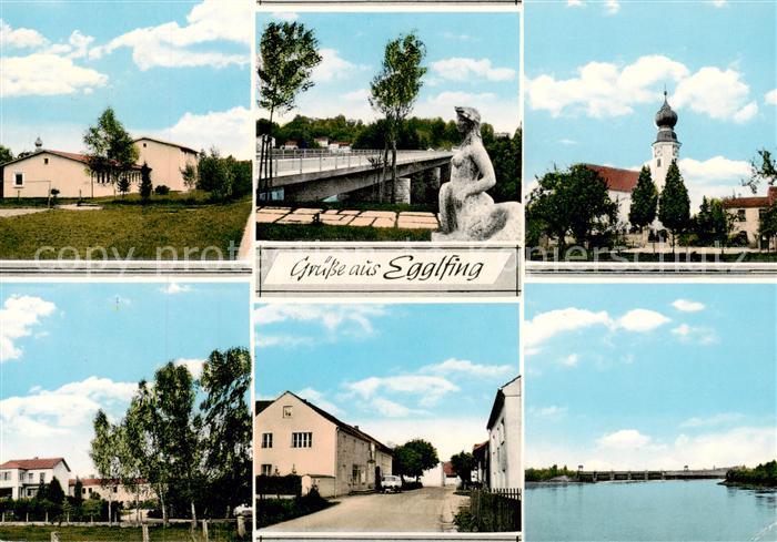 Egglfing Inn Teilansichten Bruecke Statue Kirche Wohnsiedlung Am Inn