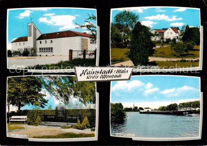 Hainstadt Hanau Kloster Gruenanlage Ehrenmal Partie am Main Binnenschifffahrt