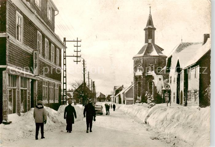 Neustadt Rennsteig Ortszentrum mit Kirche Erholungsort im Winter