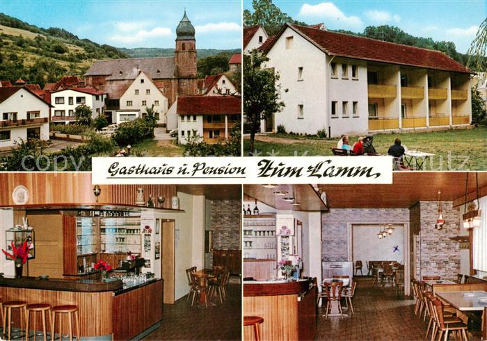 Heimbuchenthal Gasthaus Pension Zum Lamm Gastraum Ortsansicht mit Kirche