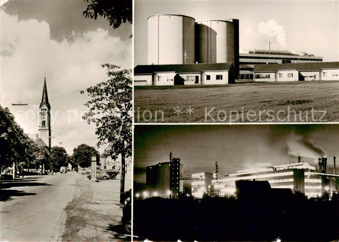 Plattling Isar Bayern Hauptstrasse Blick zur Kirche Industrie