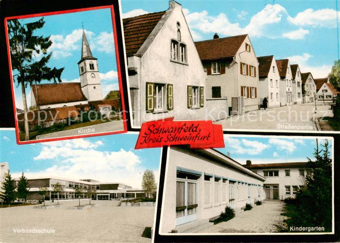 Schwanfeld Kirche Strassenpartie Verbandsschule Kindergarten