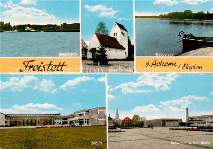 Freistett Rheinpartie Heide Kirchlein Baggersee Schule Schwimm und Sporthalle