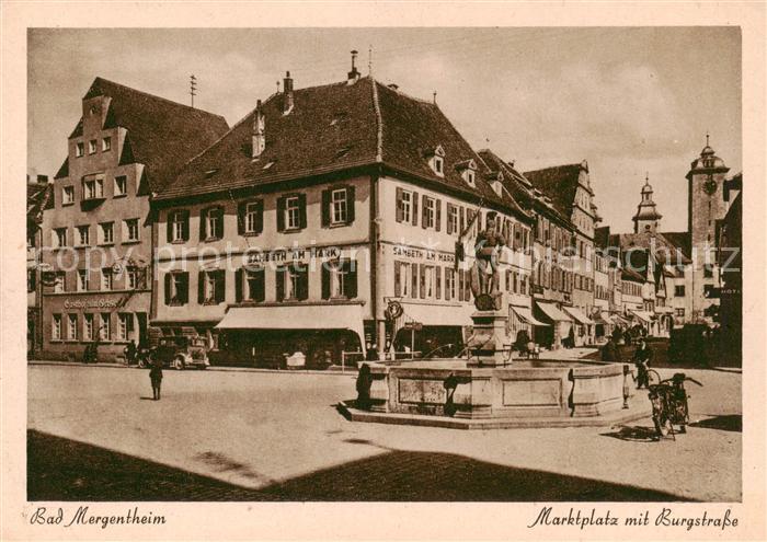 Bad Mergentheim Marktplatz mit Brunnen und Burgstrasse