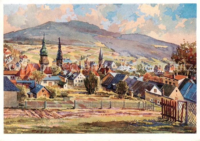 Wunsiedel Ortsansicht mit Kirche Kuenstlerkarte