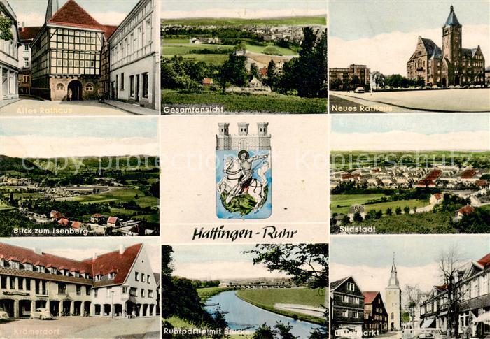 Hattingen  Ruhr Altes und neues Rathaus Gesamtansicht Blick zum Isenberg Suedsta