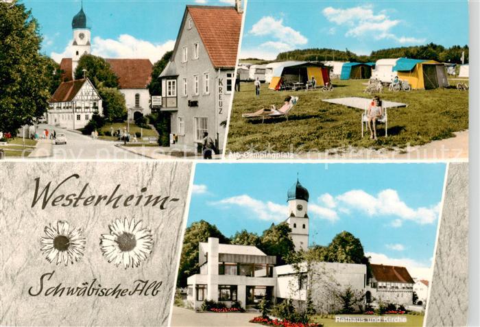 Westerheim Wuerttemberg Motiv mit Kirche Rathaus Kirche Campingplatz