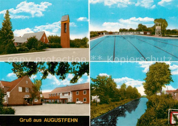 Augustfehn Teilansichten Kirche Freibad Partie am Fluss