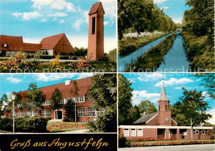 Augustfehn Teilansichten Kirche Partie am Kanal