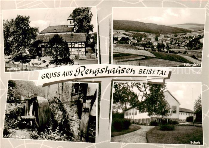 Rengshausen Beisetal Hessen Panorama Dorfplatz Wasserrad Muehle Schule