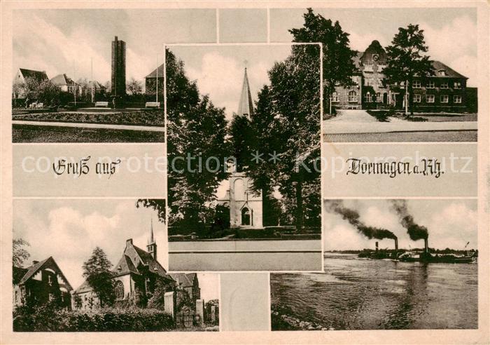 Dormagen Teilansichten Kirche Rhein Binnenschiffahrt Dampfer