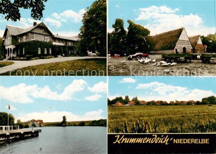 Krummendeich Teilansichten Landschaftspanorama Bauernhof Partie am Wasser
