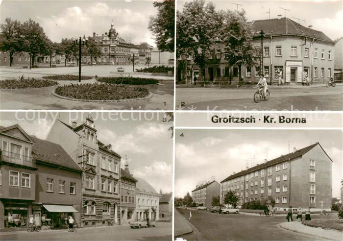 Groitzsch Borna Platz des Friedens Linden-Drogerie Teilansicht Neubaugebiet