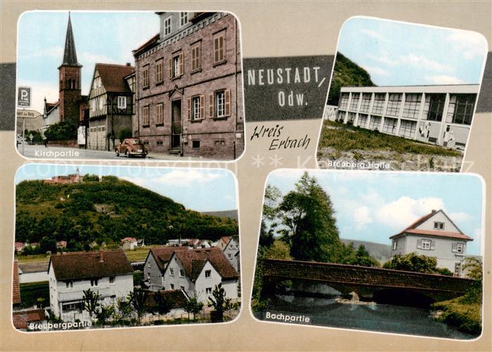 Neustadt Odenwald Motiv mit Kirche Breuberg-Halle Blick zum Breuberg Partie am B