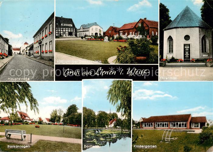 Lienen  Westfalen Hauptstrasse 1000jaehriger Gedenkstein Ehrenmal Parkanlagen Do