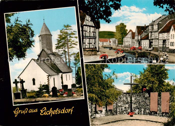 Eichelsdorf Hessen Kirche Ortszentrum am Bach Ehrenmal Kreuz