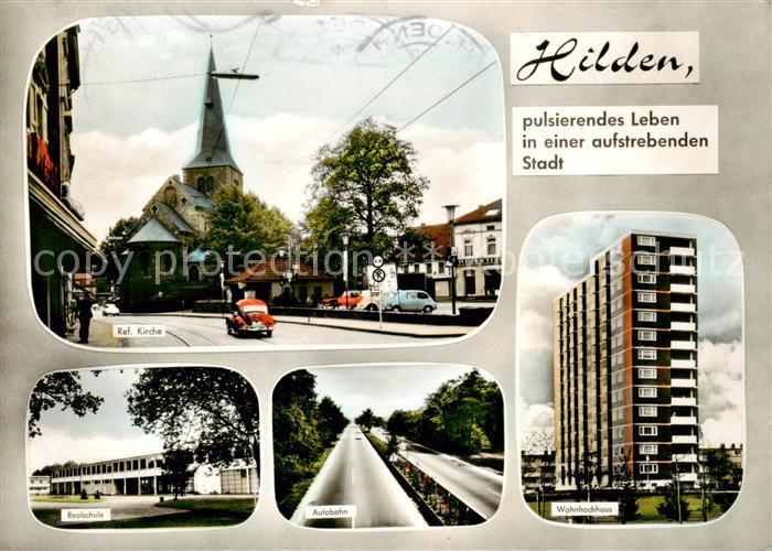 Hilden  Mettmann Kirche Realschule Autobahn Wohnhochhaus