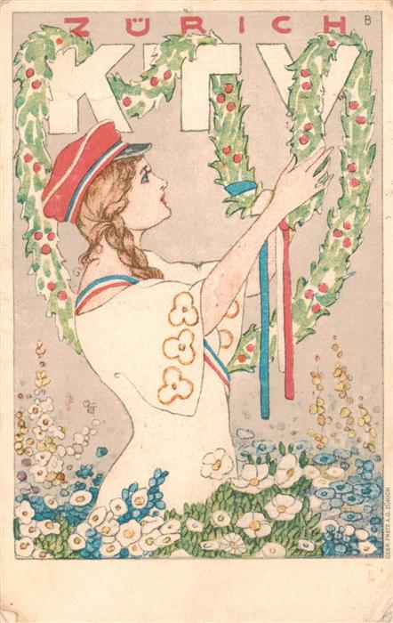 Zuerich ZH KTV Junge Frau mit Blumen Kuenstlerkarte