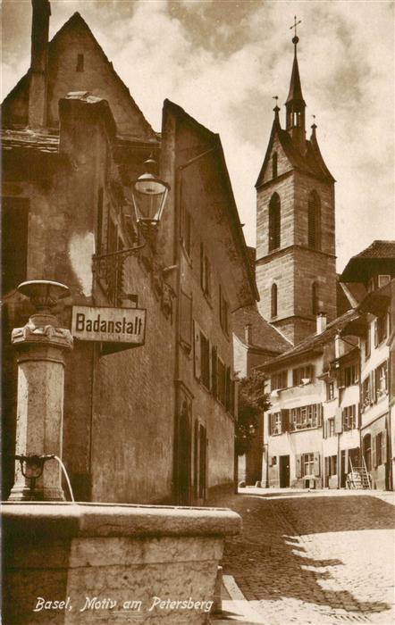 Basel BS Motiv am Petersberg Badanstalt Kirchturm