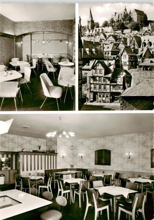 Marburg Lahn Rahns Speiserestaurant Altstadt Blick zum Schloss