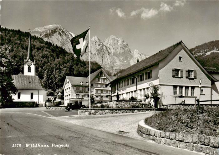 Wildhaus SG Postplatz Blick zur Kirche