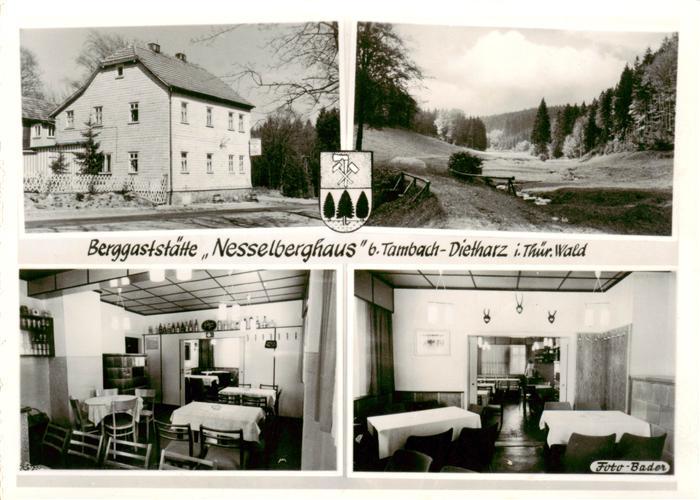 Tambach-Dietharz Berggaststaette Nesselberghaus Gastraum Landschaftspanorama