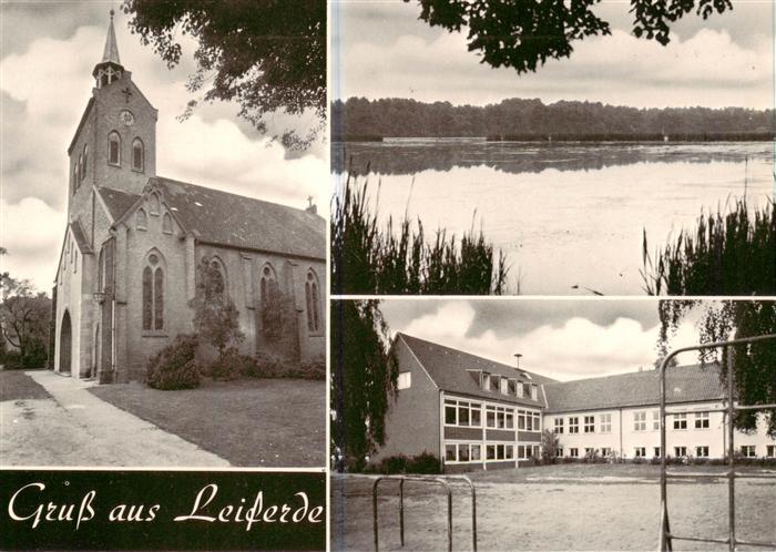 Leiferde  Gifhorn Kirche Schule Partie am Wasser