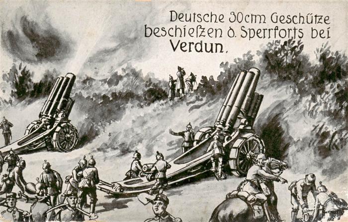 Verdun  55 Meuse Deutsche Geschuetze beschiessen die Sperrforts bei Verdun Kuens