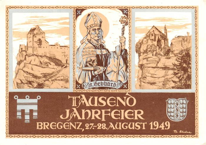 Bregenz Vorarlberg Bodensee 1000Jahrfeier Burg St. Gebhard Kuenstlerkarte