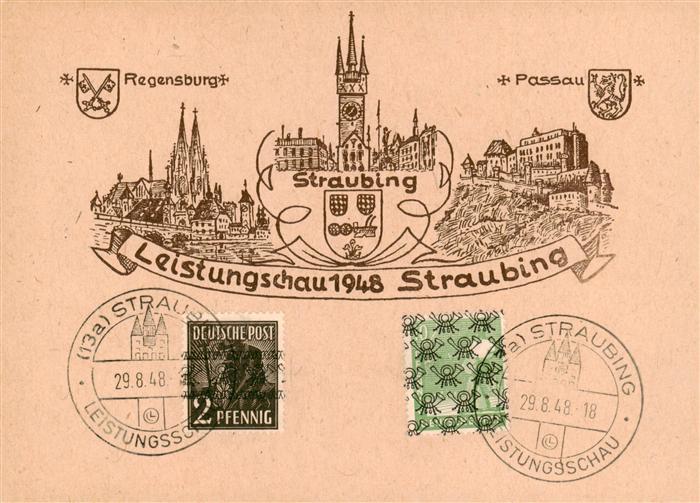 Straubing Leistungsschau 1948 Kuenstlerkarte Sonderstempel