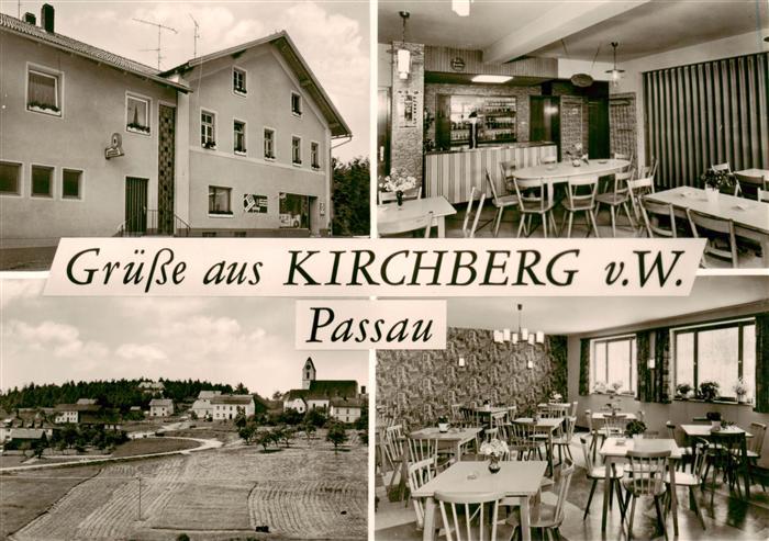 Kirchberg Passau Gasthaus Tankstelle Gemischt-Waren Ortsansicht mit Kirche