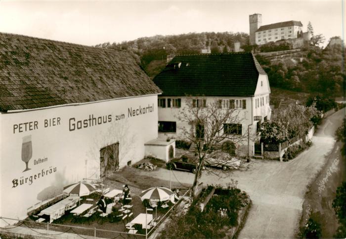 Neckarmuehlbach Gasthaus Neckartal Blick zur Burg Guttenberg