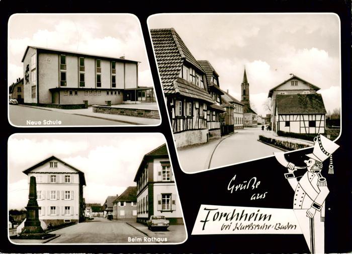 Forchheim Rheinstetten Neue Schule Blick zur Kirche Partie am Rathaus